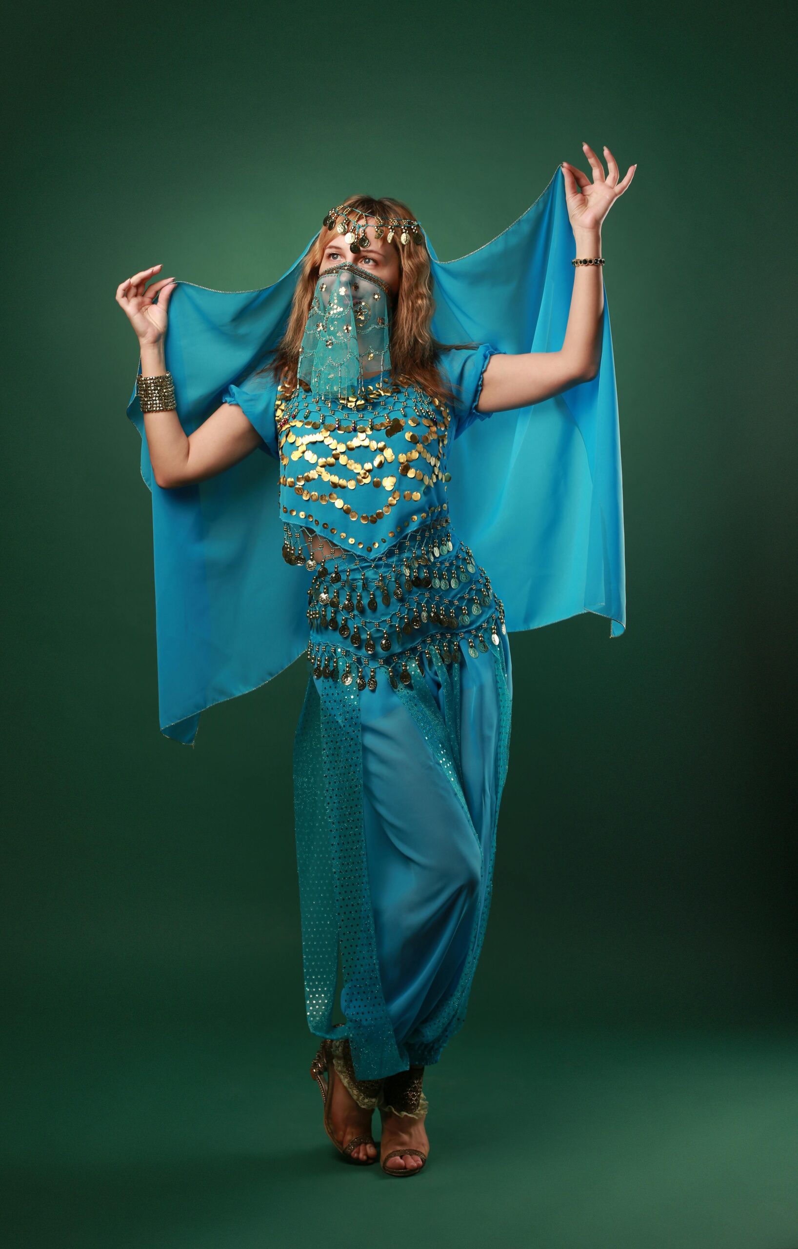 Woman Wearing Blue Oriental Outfit